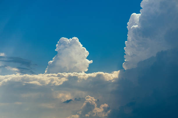 Tinted, big and fluffy cumulonimbus storm clouds stock photo