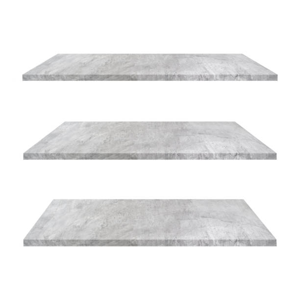 istock 3 concrete shelves table isolated on white background and display montage for product. 1154808372