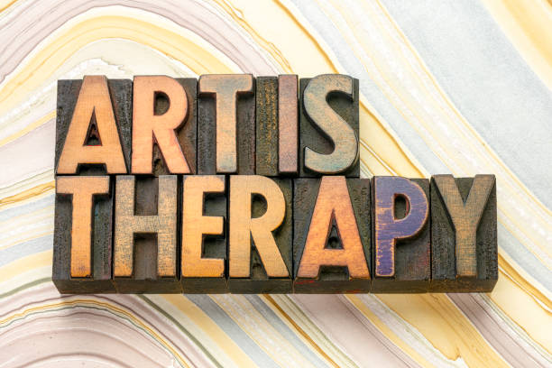 art is therapy word abstract in wood type stock photo