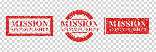 ilustrações de stock, clip art, desenhos animados e ícones de vector set of realistic isolated grunge rubber stamp of mission accomplished  for template decoration on the transparent background. - good defense