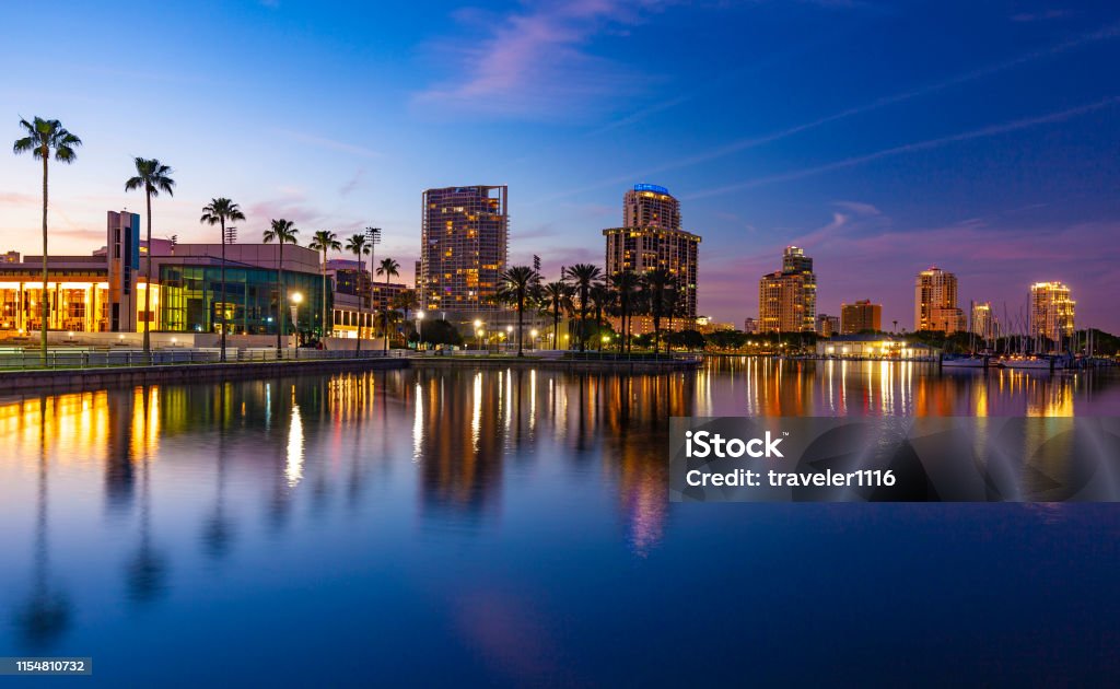 St. Petersburg, Florida At Night Waterfront of St. Petersburg, Florida at sunset St. Petersburg - Florida Stock Photo