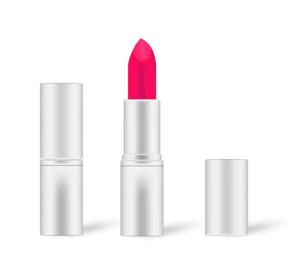 istock Crimson red lipstick in silver tube, mockup. Open and closed. Lip rouge isolated on white background, vector illustration 1154814452