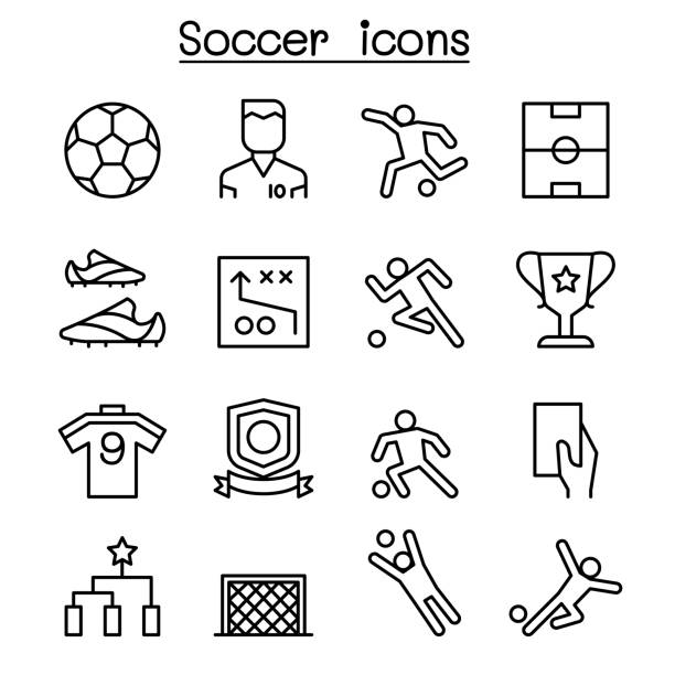 illustrations, cliparts, dessins animés et icônes de football, icône de football situé dans le style de ligne mince - milieu de terrain