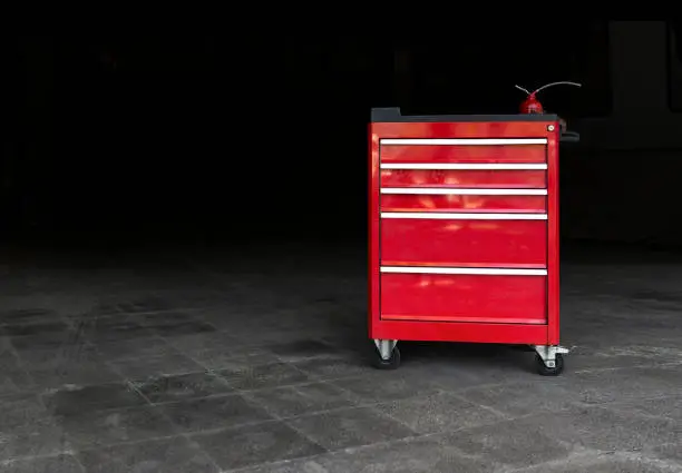 Photo of Repair shop, car garage tool kit console desk detail