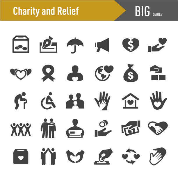 ilustraciones, imágenes clip art, dibujos animados e iconos de stock de iconos de caridad y socorro-serie grande - relief