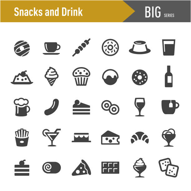закуски и напитки иконы - большая серия - coffee alcohol wine chocolate stock illustrations