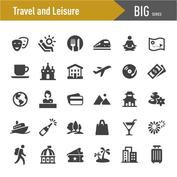 여행 및 레저 아이콘-큰 시리즈 - usa airport airplane cartography stock illustrations
