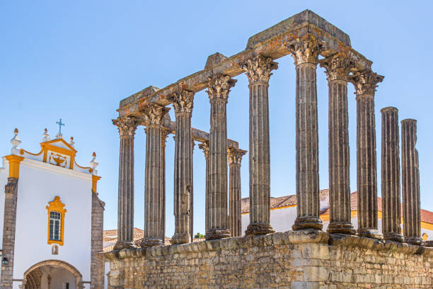Roman Temple or Temple of Diana in Evora Roman Temple or Temple of Diana next to Pousada Convento dos Loios in Evora, Alentejo, Portugal europa mythological character photos stock pictures, royalty-free photos & images