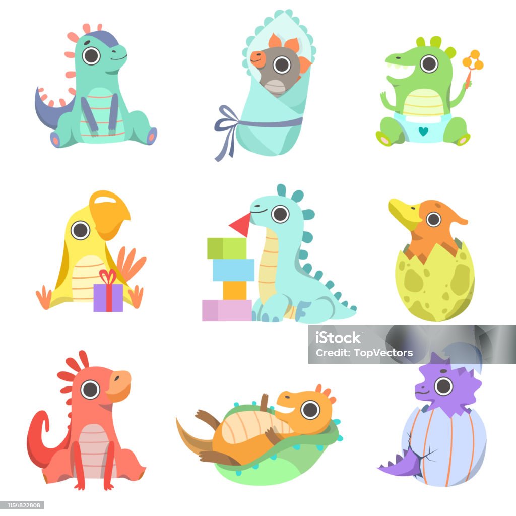 Vetores de Jogo Pequeno Colorido Bonito Dos Dinos Ilustração Adorável Do  Vetor Dos Caráteres Dos Dinossauros Do Bebê e mais imagens de Berço - iStock