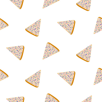 Australian fairy bread seamless vector pattern. Sweet party food toast with sprinkles texture.