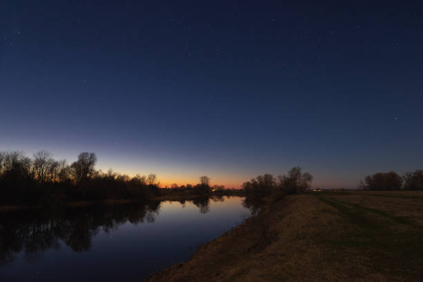 Forest by the river starry night in the moonlight Forest by the river starry night in the moonlight lake murray stock pictures, royalty-free photos & images