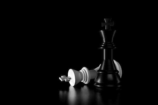 istock Light and shadow of chess king in the darkness. 3D rendering. 1154825810