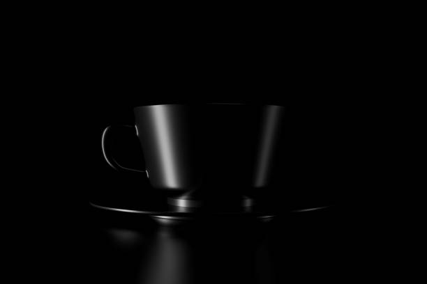 Light and shadow of cup in the darkness. 3D rendering.