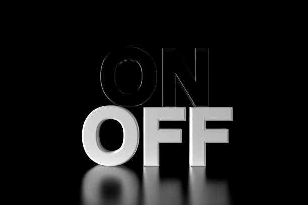 istock On and off text in the darkness. 3D rendering. 1154825825