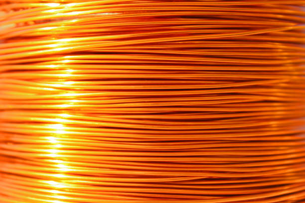 Coil of copper wire close-up. Background. stock photo