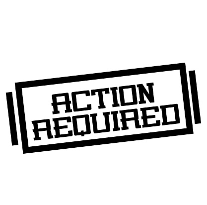 ACTION REQUIRED stamp on white. Stamps and advertisement labels series.