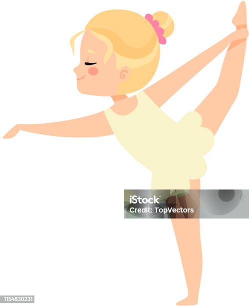 Cute Little Ballerina Doing Exercise Blonde Girl Ballet Dancer Character Training Vector Cute Little Ballerina Doing Exercise Blonde Girl Ballet Dancer Character Training Vector