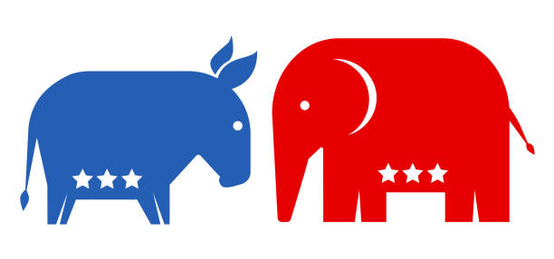 American political parties. Vector animals donkey and elephant. Republican and democrat political parties USA. American political parties. donkey stock illustrations