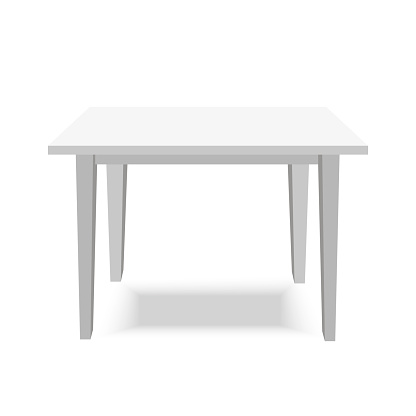 Realistic white table on white background. Vector.