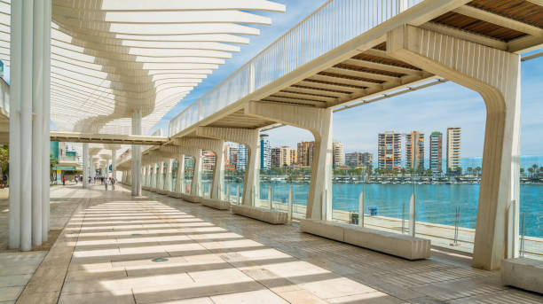 istock Beautiful gallery in Malaga harbour on a sunny summer day, Spain. 1154833888