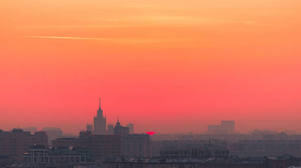 istock Sunrise over Moscow, view from the observation deck on the Sparrow hills. 1154834076