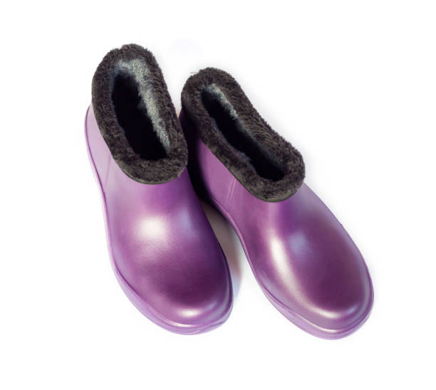 istock Purple rubber insulated galoshes isolated on white background 1154837695