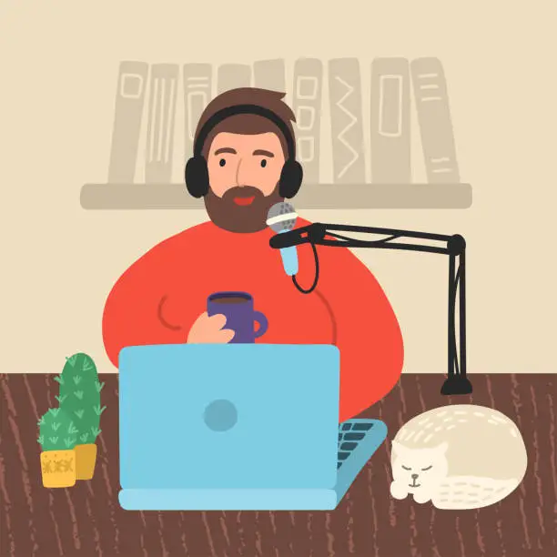 Vector illustration of Podcasting.
