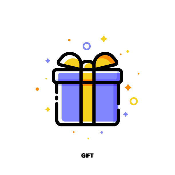 Icon of gift box which symbolizes delightful present or wonderful surprise for money-saving shopping concept. Flat filled outline style. Pixel perfect 64x64. Editable stroke Icon of gift box which symbolizes delightful present or wonderful surprise for money-saving shopping concept. Flat filled outline style. Pixel perfect 64x64. Editable stroke delightful stock illustrations