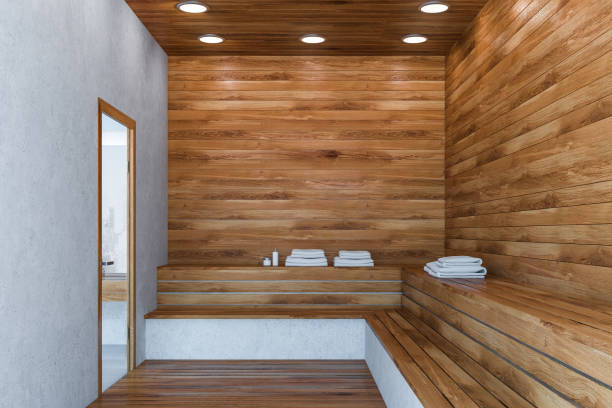 wnętrze nowoczesnej sauny - sauna spa treatment health spa nobody zdjęcia i obrazy z banku zdjęć