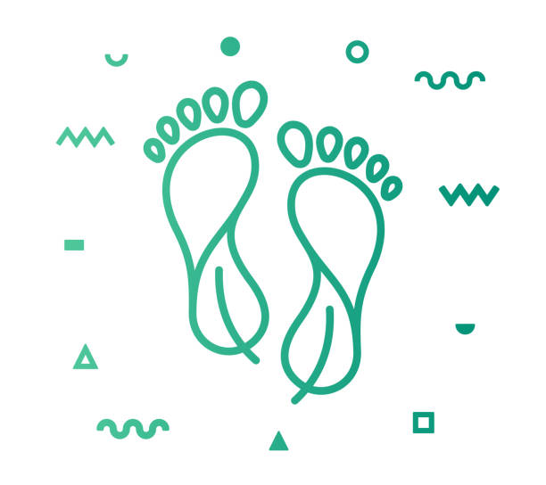 ilustrações de stock, clip art, desenhos animados e ícones de carbon footprint line style icon design - recycling carbon footprint footprint sustainable resources