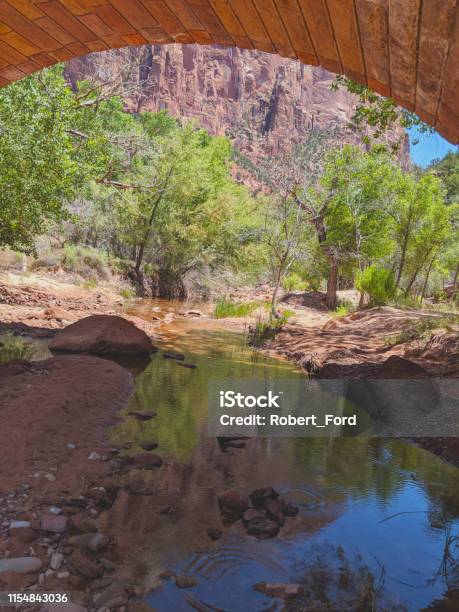 Historic Rock Bridge Over Pine Creek In Zion National Park Along The Zionmt Carmel Tunnel Road Built By The Ccc In The 1930s Stock Photo - Download Image Now