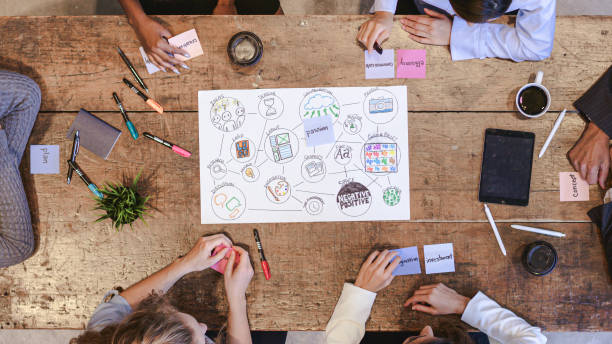 istock High Angle View of Business Development Team in Strategy Meeting 1154851635