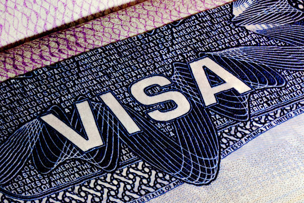 united states of america visa page, close up of a text visa, visa stamp. - carimbo de passaporte imagens e fotografias de stock