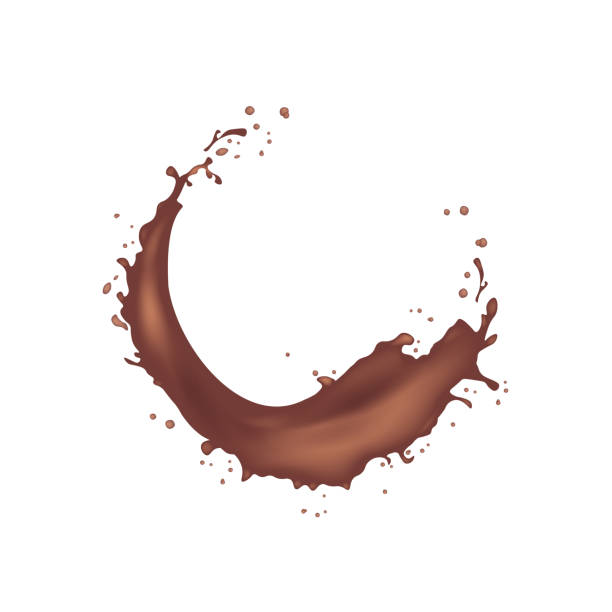 istock 3d realistic twisted dark chocolate milk splash with drops.  Isolated cocoa yogurt caramel cream round wave on white background. Coffee Product package design. 1154854725