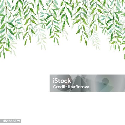 istock Horizontal Seamless background with branches and leaves of willows 1154855679