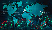 istock Stock foreign exchange or forex illustration with the world map, infographics and numbers. International finance, trade and economy concept. 1154857334