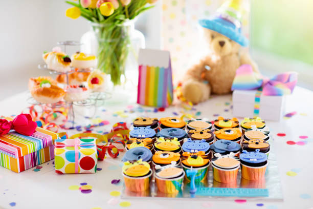 istock Cupcakes for kids birthday, child jungle party. 1154859080