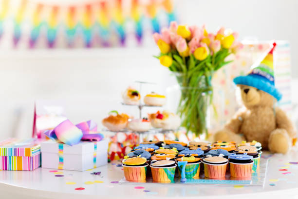 istock Cupcakes for kids birthday, child jungle party. 1154859122