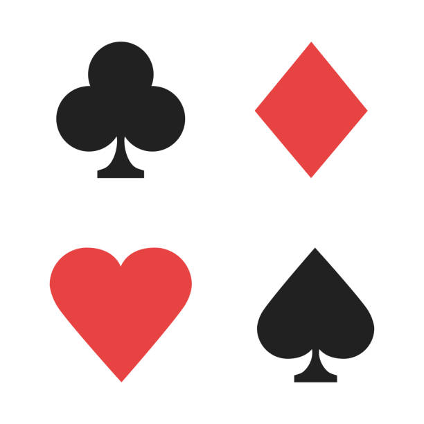ilustraciones, imágenes clip art, dibujos animados e iconos de stock de carteles jugando a las cartas. casino aislado signos de color rojo negro. señales de poker. - game cards