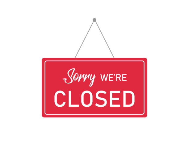 ilustrações de stock, clip art, desenhos animados e ícones de sorry we're closed sign on red border. vintage symbol. decoration element isolated. - closed sadness reconciliation sign