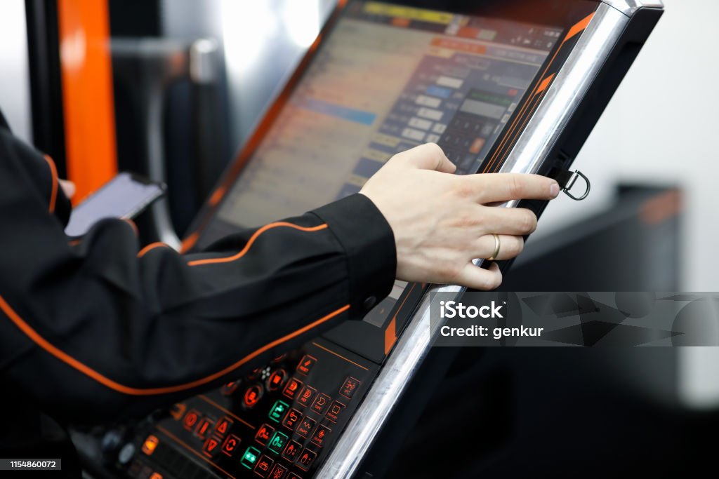 Operator Working With Touch Screen Control Panel Stock Photo - Download ...