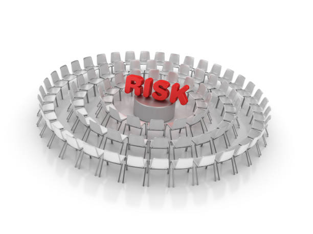 istock Circle of Chairs with RISK Word - 3D Rendering 1154864287