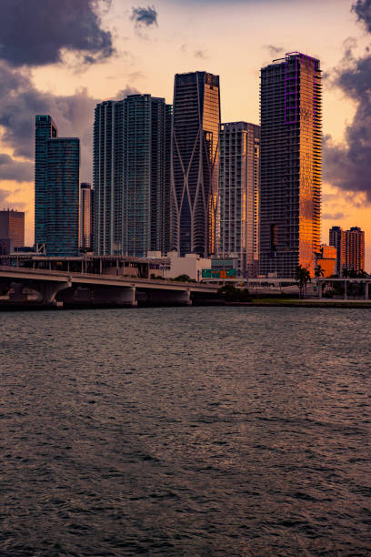 istock Dramatic Sunset in Miami, Florida, at Biscayne Boulevard as Seen from Venetian Causeway Bridge 1154864995