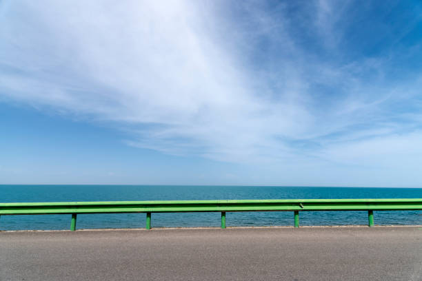 istock The lakeshore highway is against a blue sky and white clouds 1154866878