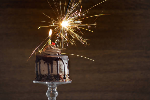 istock Birthday cake with candle and sparkler 1154867550