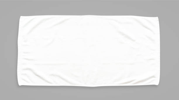 asciugamano di cotone bianco mock up modello tergicristallo isolato su sfondo grigio con percorso di ritaglio, vista piatta laici - domestic kitchen towel dish cloth rag foto e immagini stock