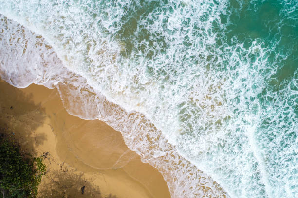istock Beach aerial view with turquoise sea wave landscape 1154874897