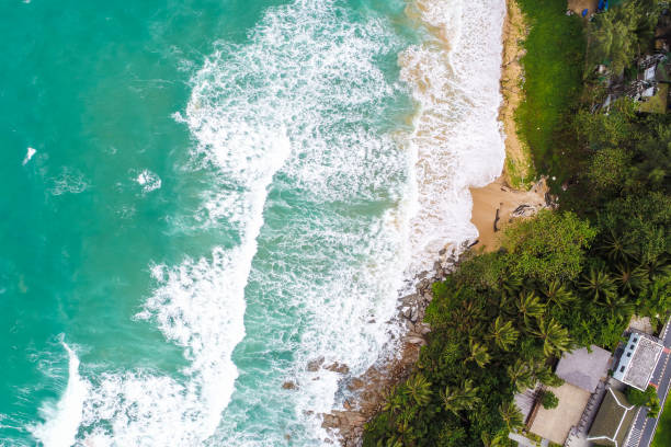 istock Beach aerial view with turquoise sea wave landscape 1154876247