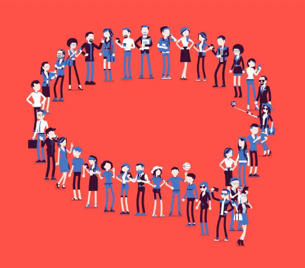 Vector illustration of Group of people making speech bubble shape
