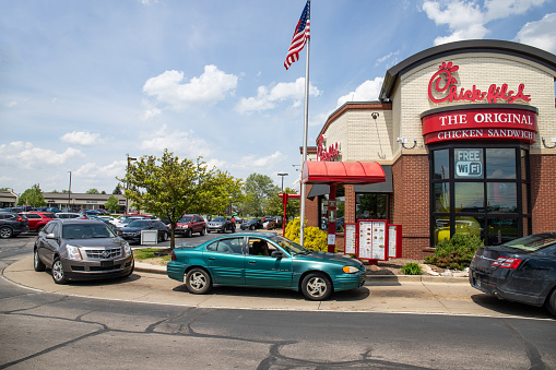 Indianapolis - Circa May 2019: Chick-fil-A chicken restaurant. Despite ongoing controversy, Chick-fil-A is wildly popular I